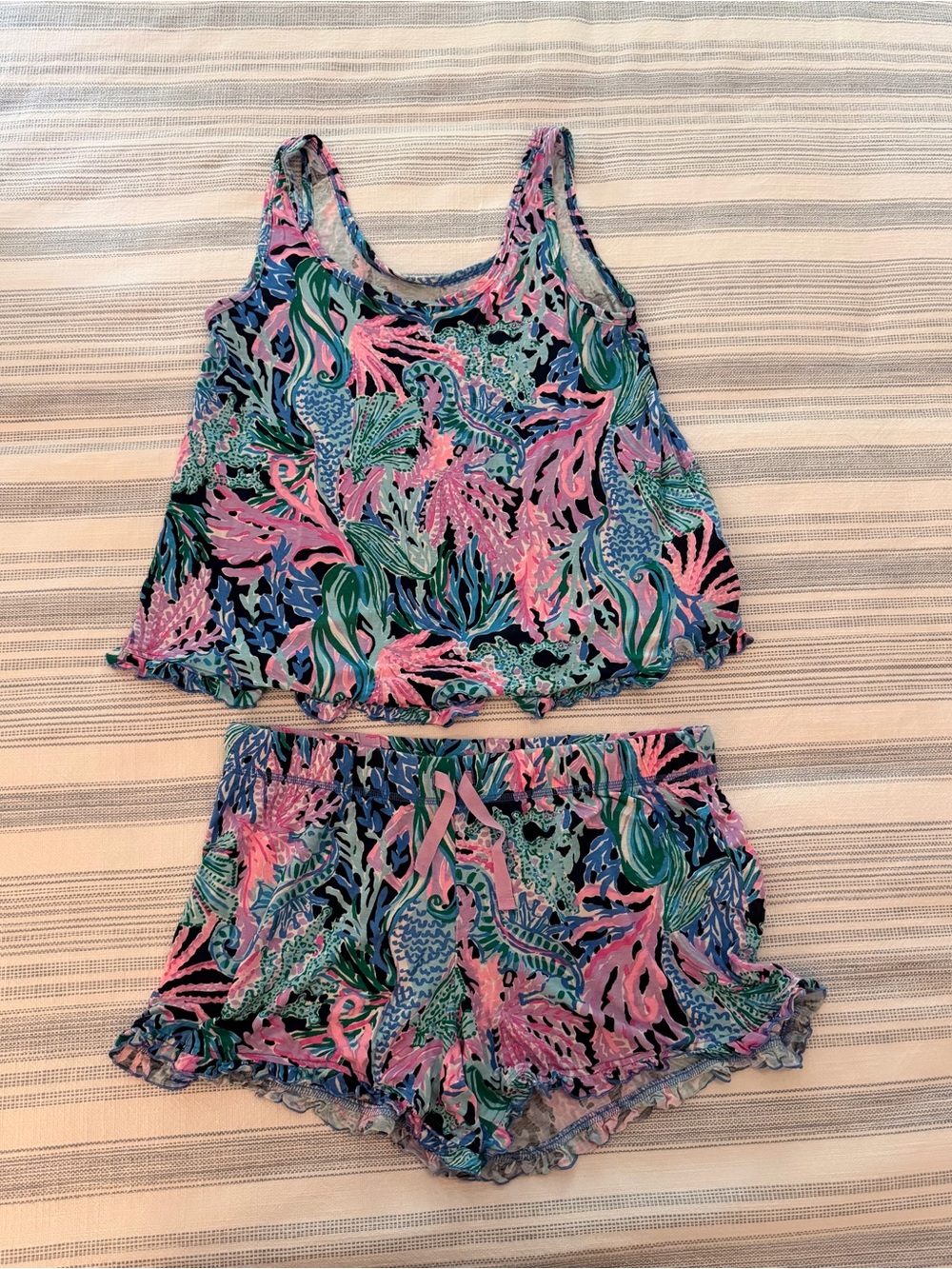 Lilly Pulitzer Pink & Blue Floral Tank Top and Shorts Sleep Set